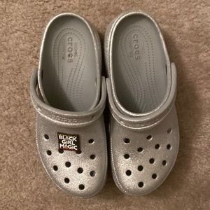 Womens Silver glitter wedge crocs